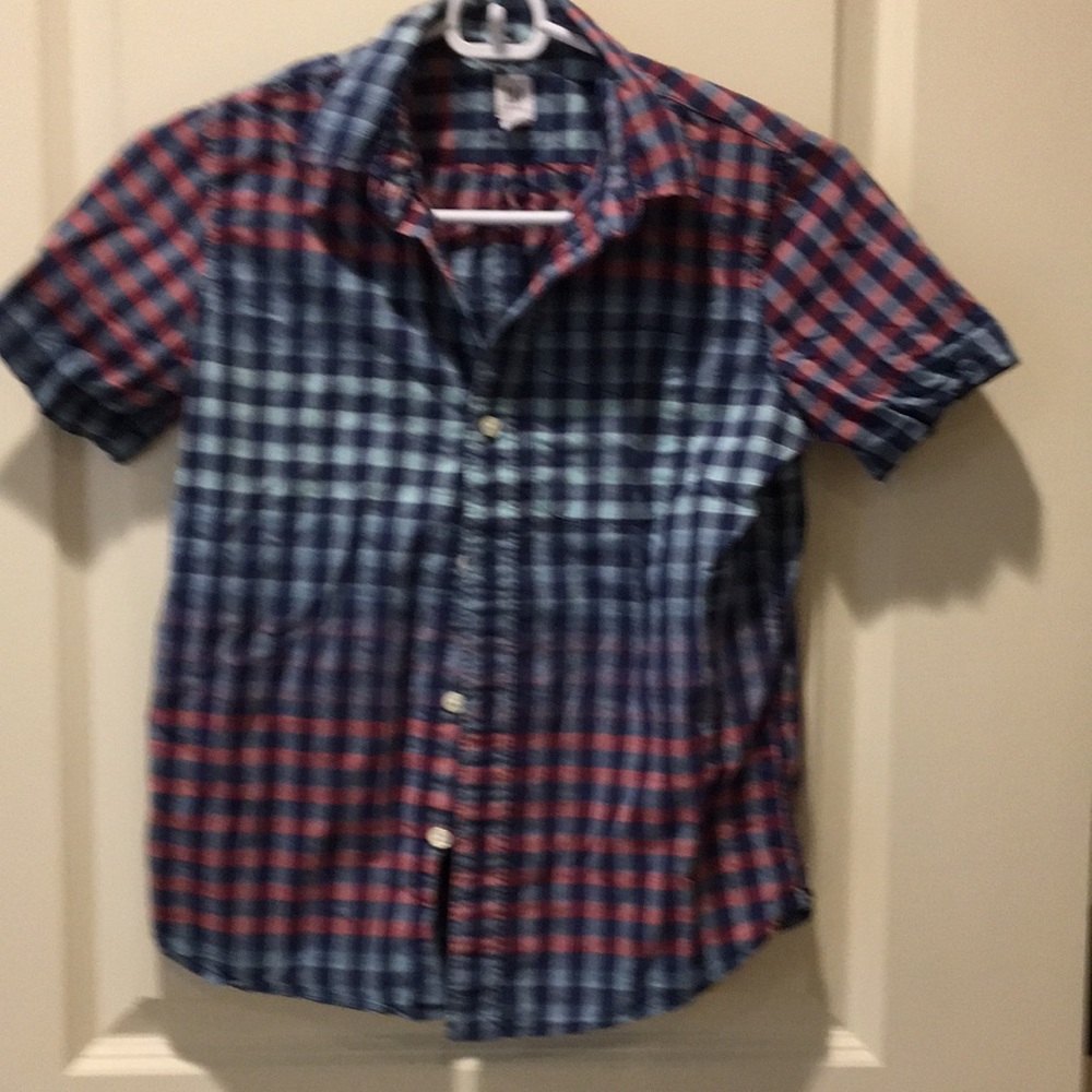 Gap Kids button down gingham checkered Short Sleeves collar shirt size M (8)